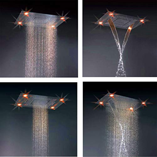 Cascada Classic Design 23”X31” Large Recessed Rain Shower Head W/4 Modes (Rain+ Water Curtain + Waterfall + Mix) With Remote Control For Multi-Color Led Light (Non Music, Polished Stainless Steel) #TOP1