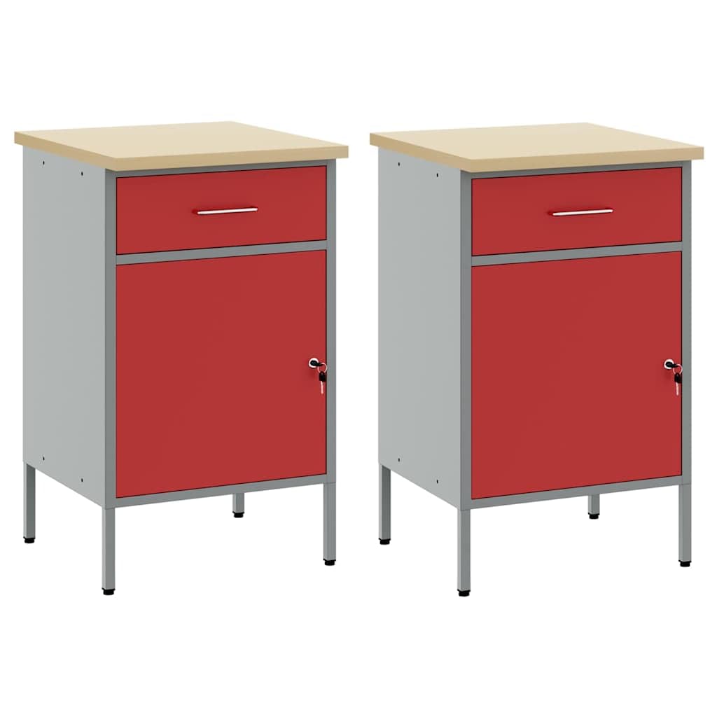 Mobile da lavoro, 2 pezzi, rosso e grigio, 100 x 55 x 85 cm, banco da lavoro, garage, tavolo da lavoro, fai da te, per officina, capannone, casa -B