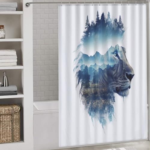 Rideau de douche lavable en machine lion tissu polyester imperméable - 2