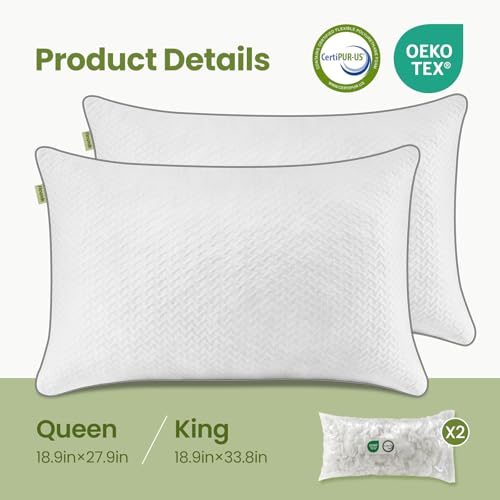 Image of Cooling Pillow Queen Size Set of 4, Shredded Gel Memory Foam Firm Side Sleeper Pillow for Body Align, Ultra Neck Pain Relief, Adjustable Cool Bed Pillow for Hot, Back, Stomach Sleepers, CertiPUR-US