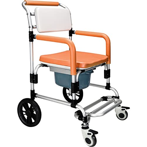 Cómoda silla de ducha 4 en 1, con ruedas y frenos, asiento de inodoro, construcción sólida, capacidad de peso de 350 libras, para ancianos embarazadas, color azul