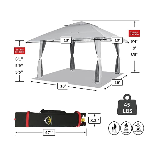 Crown Shades 13X13 Outdoor Pop Up Gazebo Base 10X10 Patio Gazebos Patented Center Lock Quick Setup Newly Designed Storage Bag Instant Canopy Tent With Mosquito Nettings(13X13, Grey) #TOP2