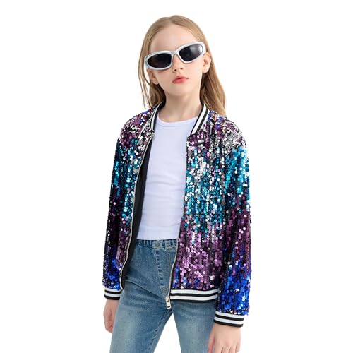 LOLANTA Mädchen Pailletten Bomberjacke mit Reißverschlusstaschen Langarm...