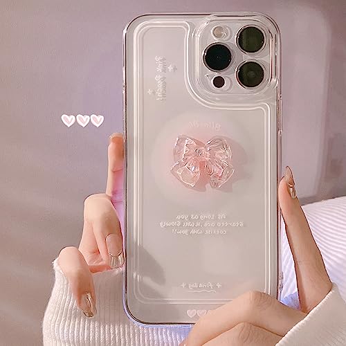 Ownest Compatible for iPhone 11 Cute 3D Pink Bowknot Slim Clear Aesthetic Design Women Teen Girls Camera Lens Protection Phone Cases Cover