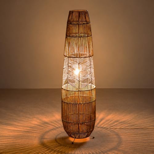 Image of Hand Woven Rattan Floor Lamp,Boho Standing Lamps for Living Room | Handcrafted Wicker Shade,No Assembly Required,Unique Shadow Effects,Foot Switch Control,36 Inch Tall,3 Color Temperature