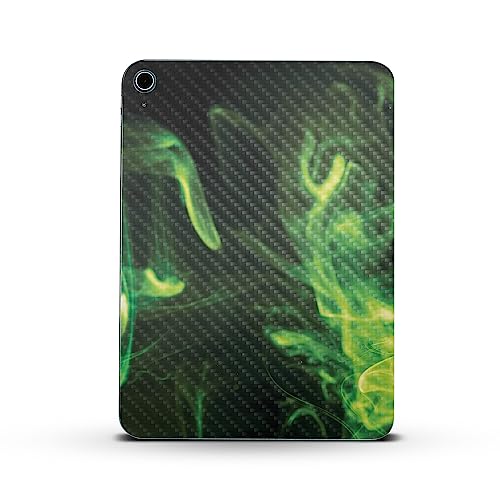 Image of MightySkins Carbon Fiber Skin Compatible with Apple iPad 10.9 inch 10th Gen (2022) Full Wrap Kit - Green Mystic Flames | Protective, Durable Textured Carbon Fiber Finish | Easy to Apply | Made in The USA
