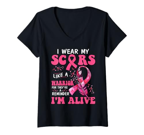 Womens I Wear My Scars Like A Warrior Breast Cancer V-Neck T-Shirt