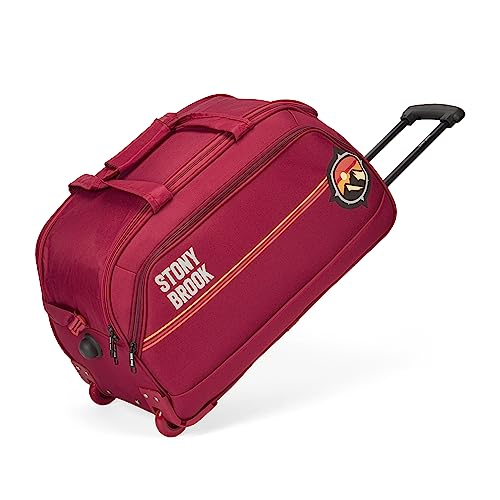 Image of Stony Brook by Nasher Miles Sunset Polyester Medium Size 62 cm Maroon Wheel Duffel Bag for Travel | Duffle Bag with Trolley
