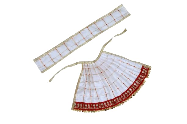 Navratri Special, MATA Rani Vastra, Devi MATA Poshak, Made of Silk Cloth.. Dress Size: Lehenga- 5 Inch.12.5 cm White