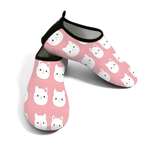 Zapatos de agua para mujer y hombre, bonitos zapatos de playa con diseño de gato rosa, calcetines de natación de secado rápido, Lindo gato rosa, 42/42.5 EU