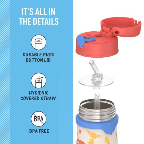Image of Thermos Baby 10 oz. Stainless Steel Bottle with pop-up straw, Cars