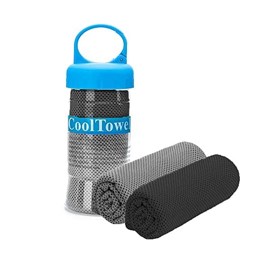【2枚セット】 冷却タオル クールタオル アイスタオル ひんやりタオル 超吸水 速乾 軽量 速乾タオル 二層クール素材 90x30cm 熱中症対策 紫外線対策 瞬間冷却 外出/ヨガ/スポーツ/フィットネスに適しています (黒+グレー)