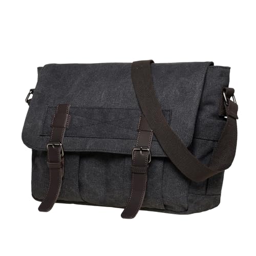 KAUKKO Canvas Umhängetaschen Vintage 14 Zoll Laptoptasche Messenger Bag für Arbeit Uni