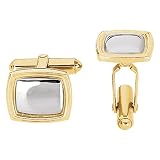 14K Yellow Gold & White 14X16mm Square Cuff Links-Pair