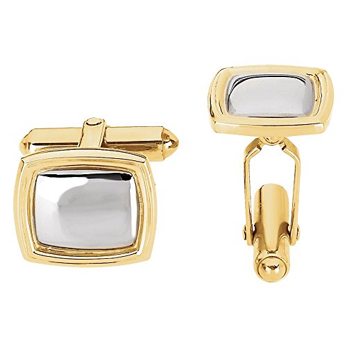 14K Yellow Gold & White 14X16Mm Square Cuff Links-Pair #TOP25