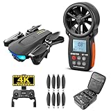 BTMETER BT-100 Anemometer - Wind Speed Meter with Backlight, Max/Avg/Current Mode, and GPS Drone with 4K Camera, Brushless Motor, Foldable RC Quadcopter Remote Control for 84min Flight