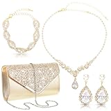 Yolev Bridal Jewellery Set with Gold Clutch Bag for Weddings Rhinestone Necklace, Bracelet, Earrings, Prom Jewelry for Brides & Bridesmaids
