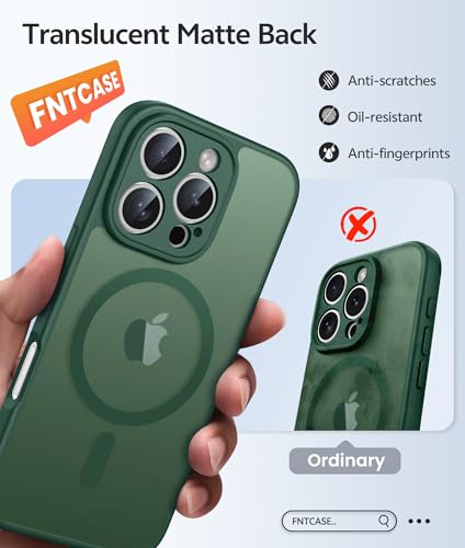 Image of FNTCASE for iPhone 16 Pro Max Case: [Compatible with Magsafe] Translucent Matte Cases with [Full Camera Protection] [Screen Protector] Military Grade Shockproof Protective Phone Cover - Green