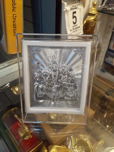 Image of Silver 999 Shiva Parvati with Ganesh and kartikeya ji Photo Frame for Car Dashboard - Shiv Parivar Photo Frame for Home, Office, Living Room, Puja Room, Return Gifts- 11x9x4 CM
