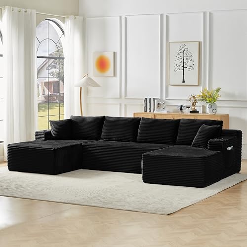 Canapé angle modulable velours noir 4 pl Letenbin