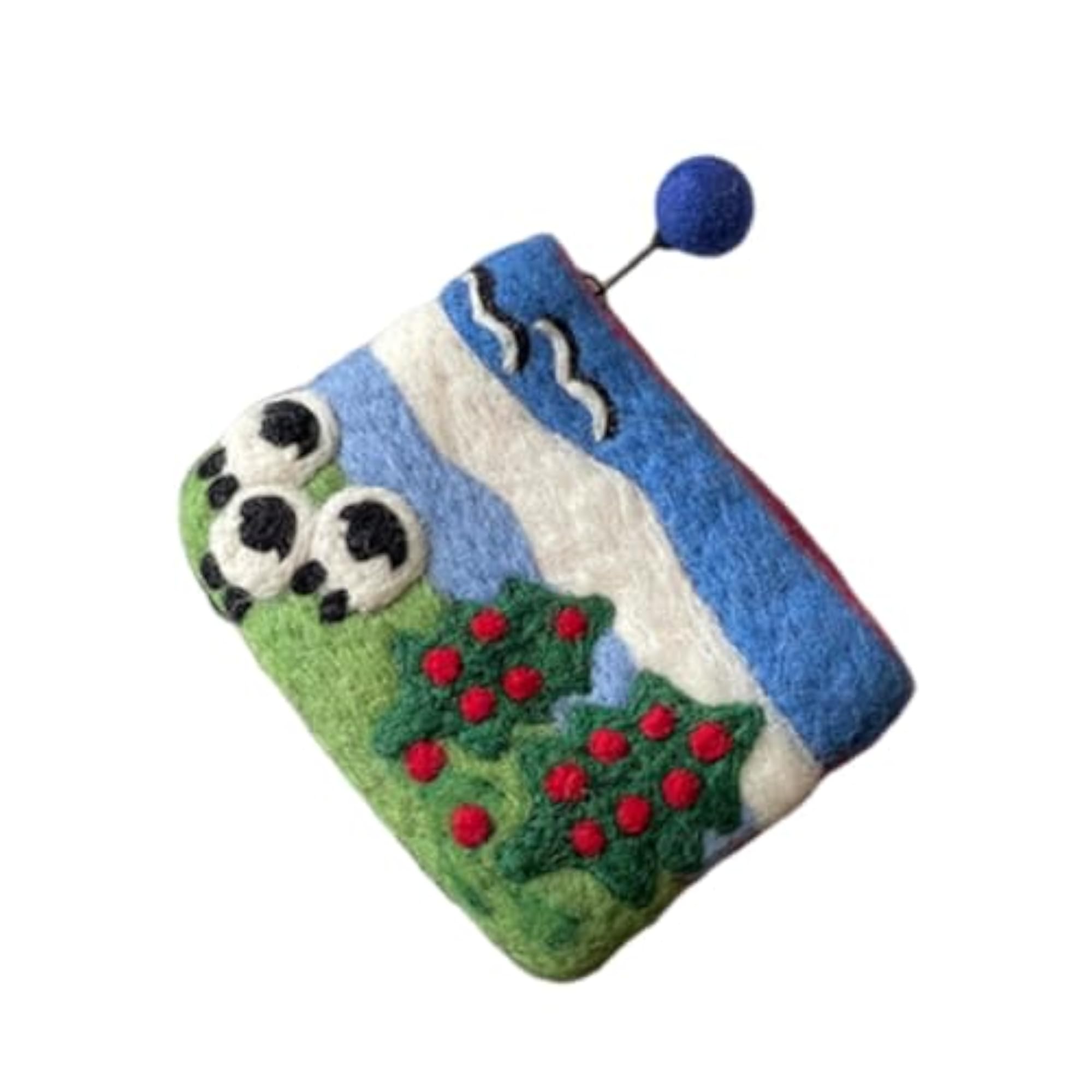 Blue Felt Zipper Coin Purse, Casual Compact Wallet