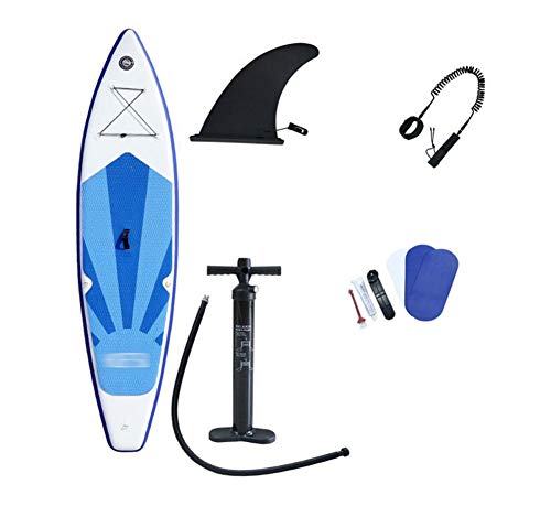 BYCDD Tabla de Paddle Surf Hinchable, Antideslizante de la Cubierta Tabla de Surf Sup Paddle con Ajustable, Aleta, Bomba de Mano, Mochila y Kit de reparación,Blue_320X76X15CM