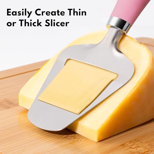 Image of Rainspire Upgraded Non-Stick Cheese Slicers for Block Cheese Multi-Functional Cheese Cutter for Mozzarella, Cheddar, Gruyere Charcuterie Accessories Dishwasher Safe Kitchen Tools, Pink