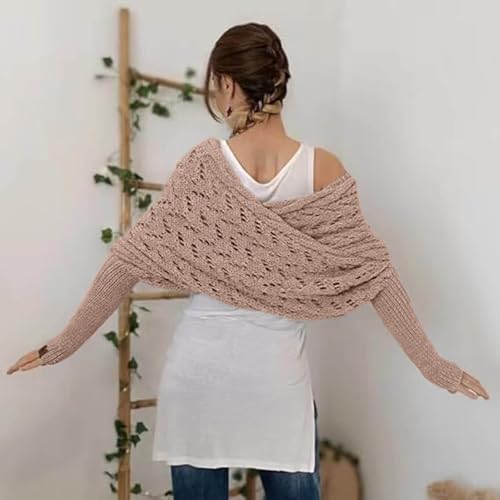 Scarf with Sleeves for Women,Knitted Cable Wrap,Sweater Scarf with Sleeves,Cozy Multifunctional Sleeve Wrap Scarf3