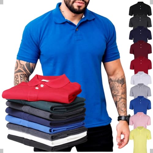 KIT 5 Camisas Gola Polo Masculina Basica de Algodão Piquet Camiseta (GG, Cores Variadas)