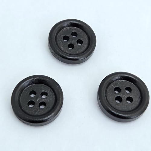 MajorCrafts® 44pcs 15mm 4 Holes Sewing Round Wood Buttons Craft Embellishments (Black)