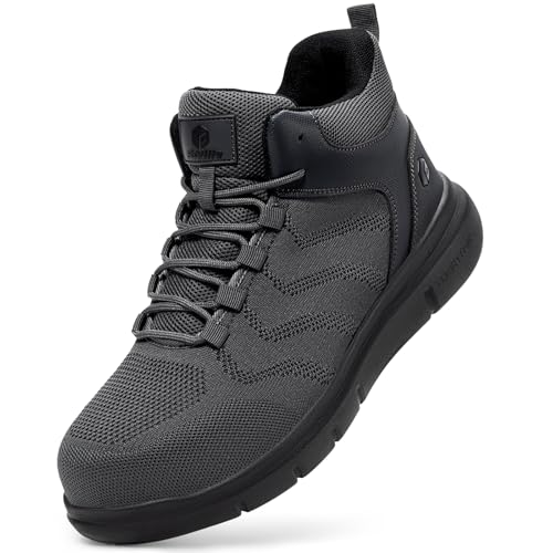 Image of FitVille Extra Wide Work Boots for Men Composite Steel Toe Safety Boots High Top Work Shoes for Men