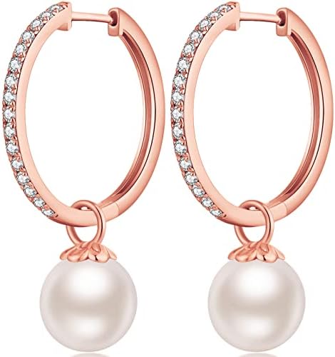 Jiahanzb 18K White Gold Plated Pearl Earrings from Austria 925 Sterling Silver Earrings Hypoallergenic Pearl Drop Earrings Fine Jewelry Gift for Women