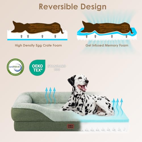 EHEYCIGA Orthopädisches Hundebett Grosse Hunde, 106.5x76x18.5cm, Memory Foam Waschbar und Wasserdicht Hundekorb mit 4 Rändern, Hundesofa Hundecouch rutschfest, Grün