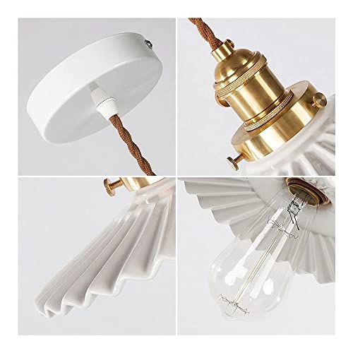 Rekkna Chandelier Lighting Fixture Lamp Single Head Pleated Chandelier Light Shade Hanging White Ceramic Lighting Fixture Ceiling Lamp For Kitchen Living Room Bedroom Home Decor #TOP4