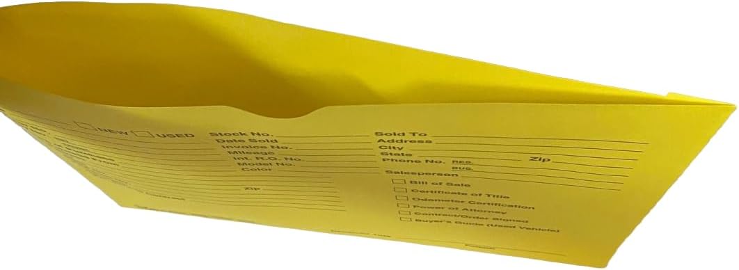Vehicle Deal Envelopes Deal Jackets (100/pack) (Yellow)(P13)