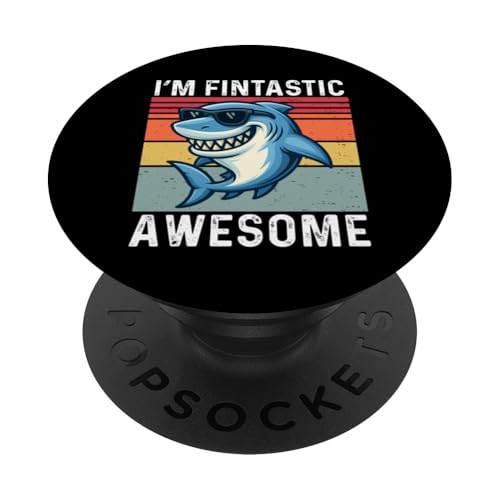 I'm Fintastic Awesome Cute Retro Hombres Mujeres Niños Tiburón PopSockets PopGrip Adhesivo