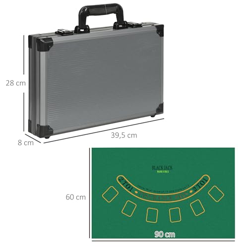 SPORTNOW Pokerkoffer Pokerset, Poker Komplett Set mit 400 Chips, 11,5 Gramm, 2 Kartendecks, 5 Würfeln, Innenfächer, Dealer-Scheibe, Spielmatte, Aluminiumkoffer