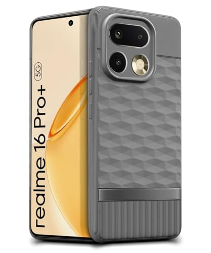 Image of WOW IMAGINE Back Cover for Realme 16 Pro Plus 5G with Hexa Cube Design | Ultra Slim Soft Rubberised Case | Inner Velvet Fabric | Flexible Mobile Case | Camera Protection - Grey
