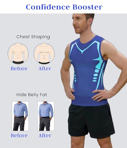Image of Compression Shirt Men Slimming Body Shaper Vest Crewneck Workout Tank Top | Tummy Control Undershirts, Gynecomastia Compression Shirts, Back Support, Sleeveless Muscle Shirts, Shaping Tank Top