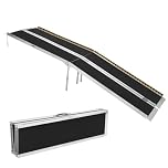 10 FT Portable Wheelchair Ramp, Wheel Chair Ramps for Homes with Transition Plate, Aluminum Wheelchair Ramp with Non-Skid Surface and Reflective Strips, Weight Capacity Up to 600 Lbs