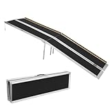 10FT Portable Wheelchair Ramp, 600lb Capacity Lightweight Aluminum Wheelchair Ramp with Non-Slip Surface & Reflective Strips, Includes Transition Plate for Home/Vehicle Use