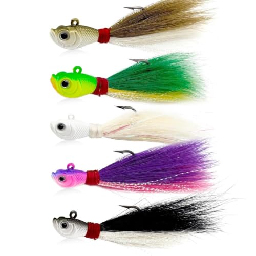 9KM DWLIFE Bucktail Jigs, Handmade Hair Lures for Bass & Saltwater Fishing