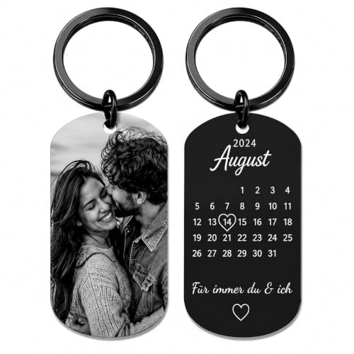 One Ace Schl&uuml;sselanh&auml;nger personalisiert aus Edelstahl mit Schwarz/Wei&szlig; Bild und Datum &ndash; Valentinstag & Jahrestag Geschenk f&uuml;r ihn & sie &ndash; Partner Geschenke &ndash; Personalisierte Geschenke
