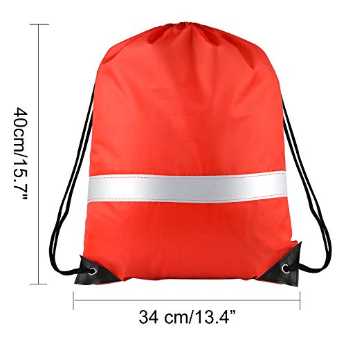 Image of KUUQA 12 Pcs Red Drawstring Backpacks with Reflective Strips - Polyester, 15.7 inch x 13.4 inch, Ideal for Yoga, Sport, Travel