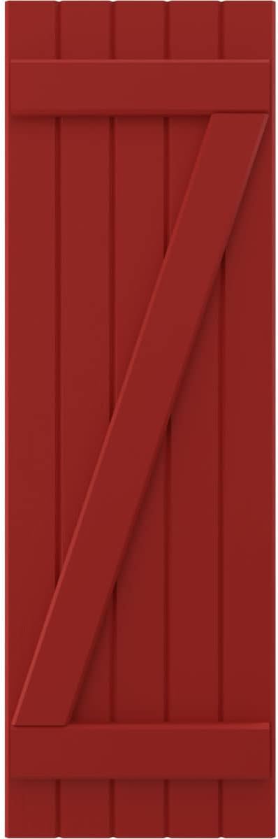 17 1/2"W x 58"H Americraft Five Board (2 Batten) Exterior Real Wood Joined Board-n-Batten Shutters w/Z-Bar (Per Pair), Fire Red