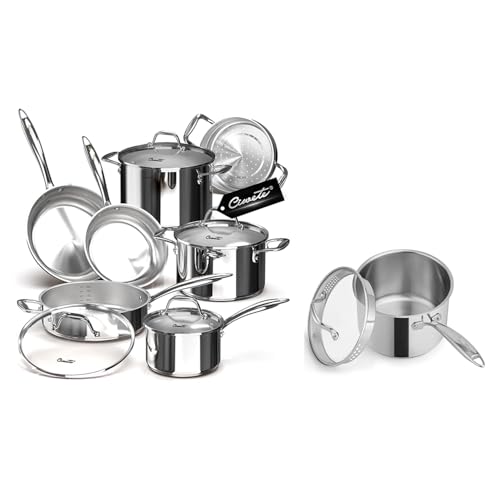 Ciwete 11PC Stainless Steel Cookware Set & 3 QT Saucepan (Glass Lid)