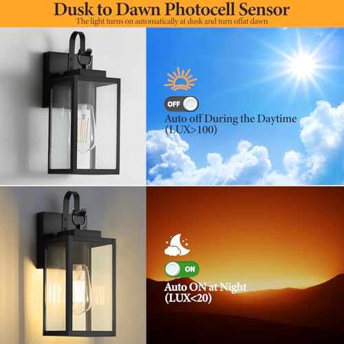 RLdream 11.8" Dusk to Dawn Outdoor Wall Light, Clear Glass All-Metal Frame - image 3