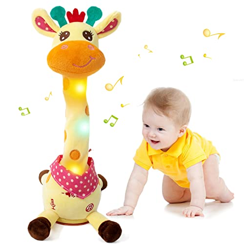 Edencomer Girafe Musicale Interactive Qui Danse, Peluche Parlante Lumineuse avec Sons, Jouet Éducatif d'Éveil pour Bébé, Cadeau pour Enfant