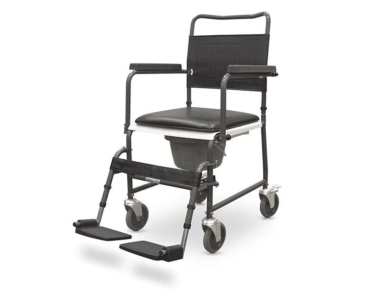 QUIRUMED - Silla Inodoro con Ruedas para Transporte | Reposabrazos Abatibles | Peso Máximo 120 kg | Ancho Asiento 46 cm | Altura 100 cm, Negro, Talla Única