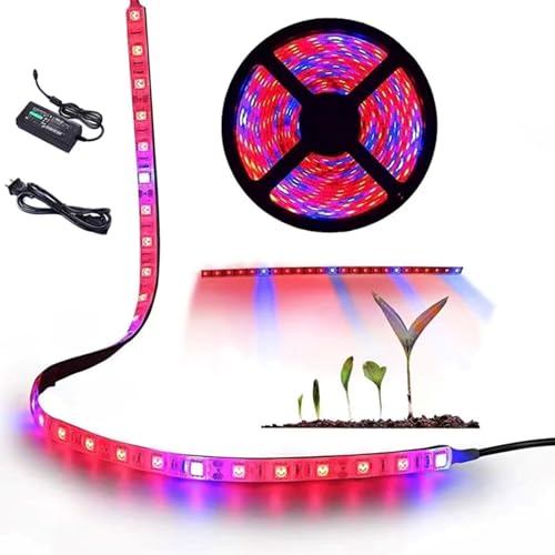 Luz de planta para plantas de interior, 5M espectro completo led planta crecer tiras de luz, rojo y azul 5: 1, impermeable, lámpara de crecimiento flexible para la hidroponia de invernadero